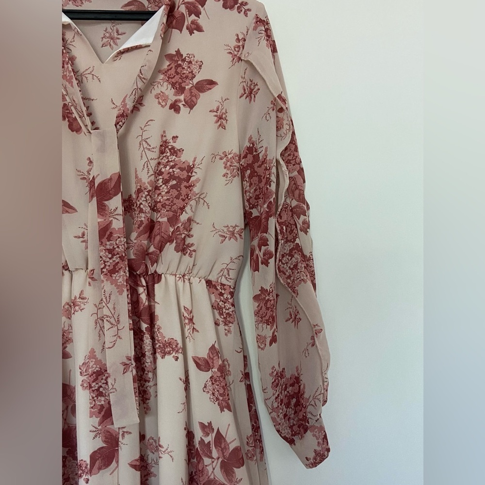💕2 FOR $10 ☀️💕 Floral pattern ruffled pink and beige dress - Picture 14 of 14